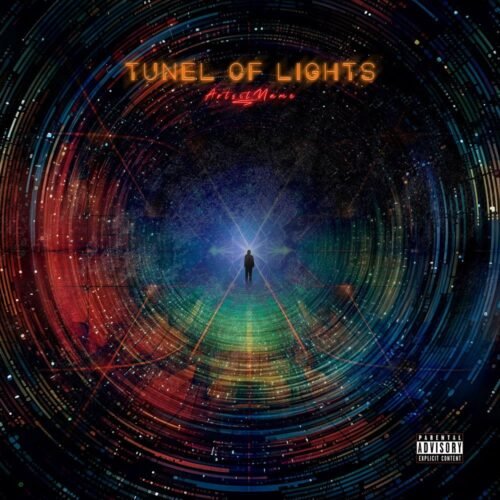 Tunnel of Lights premade album cover art - for Ambient, Dark Ambient Music - style Abstract, Cinematic Style - in Blue, Red Color