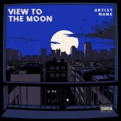 View To The Moon premade album cover art - for Lo-Fi, Chillhop Music - style Illustrated, Cel Shading - in Blue, White Color