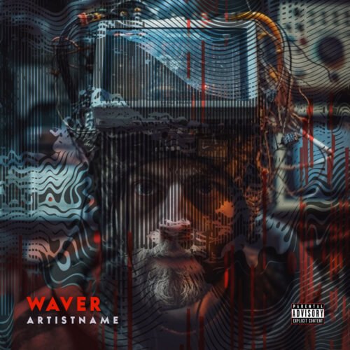 Waver premade album cover art - for Alternative Rock, Ambient Music - style Acid Graphics, Cyberpunk - in Red, Blue Color