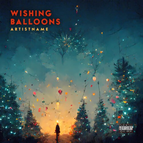 Wishing Balloons premade album cover art - for Ambient, Chillout Music - style Cinematic Style, Illustrated - in Blue, Orange Color