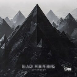 Black Mountains premade album cover art - for Ambient, Black Metal Music - style Cinematic Style, Conceptual Art - in Black, Grey Color