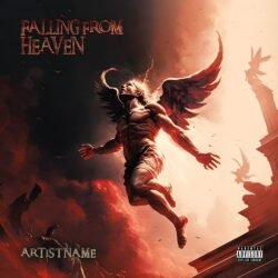 Falling from heaven premade album cover art - for Alternative Rock, Dark Pop Music - style Cinematic Style, Dark Fantasy - in Red, Orange Color