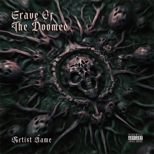 Grave of The Doomed premade album cover art - for Black Metal, Death Metal Music - style Dark Fantasy, Dark Surrealism - in Green, Black Color