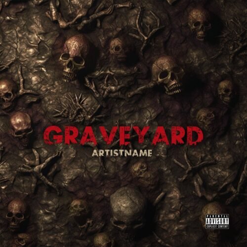 Graveyard premade album cover art - for Death Metal, Black Metal Music - style Dark Fantasy, Photographic - in Red, Brown Color