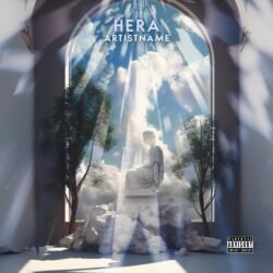 Hera premade album cover art - for Ambient, Classical Music - style Photographic, Cinematic Style - in Blue, White Color