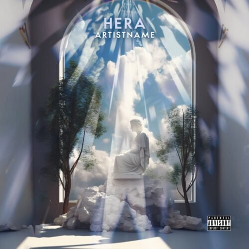 Hera premade album cover art - for Ambient, Classical Music - style Photographic, Cinematic Style - in Blue, White Color