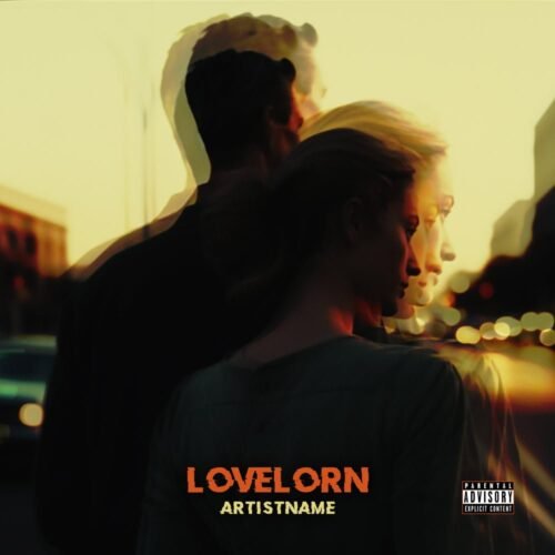Lovelorn premade album cover art - for Alternative Rock, Indie Rock Music - style Double Exposure, Cinematic Style - in Yellow, Brown Color