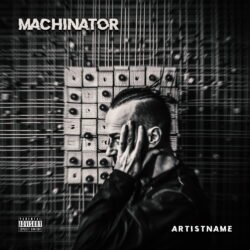Machinator premade album cover art - for Industrial, Industrial Metal Music - style Monochrome, Cyberpunk - in Black, White Color