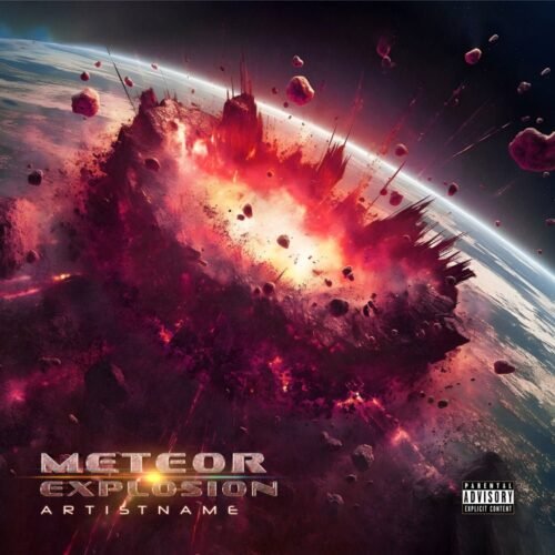Meteor Explosion premade album cover art - for Heavy Metal, Electronic Music - style Cinematic Style, Sci-Fi Style - in Red, Orange Color