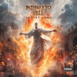 Pathway To Hell premade album cover art - for Heavy Metal, Dark Ambient Music - style Dark Fantasy, Cinematic Style - in Red, Orange Color