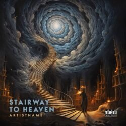 Stairway To Heaven premade album cover art - for Ambient, Dark Ambient Music - style Conceptual Art, Dark Fantasy - in Blue, Yellow Color