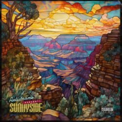 Sunnyside premade album cover art - for Alternative Rock, Folk Music - style Stained Glass, Illustrated - in Orange, Yellow Color