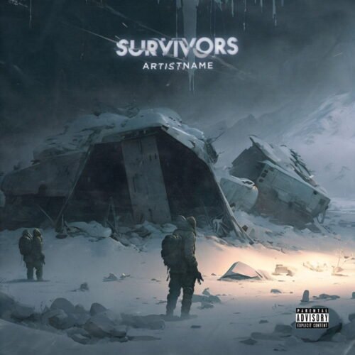 Survivors premade album cover art - for Alternative Rock, Ambient Music - style Cinematic Style, Dark Fantasy - in Grey, White Color