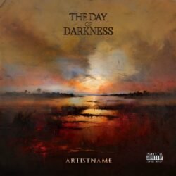 The Day of Darkness premade album cover art - for Dark Ambient, Doom Metal Music - style Oil Painting, Dark Fantasy - in Red, Orange Color