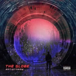 The Globe premade album cover art - for Electronic, Dark Synth Music - style Cyberpunk, Sci-Fi Style - in Red, Blue Color