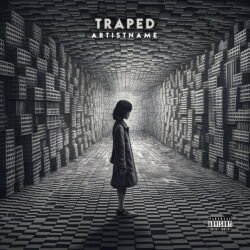 Trapped premade album cover art - for Alternative Hip-Hop, Ambient Music - style Conceptual Art, Dark Surrealism - in Black, Grey Color
