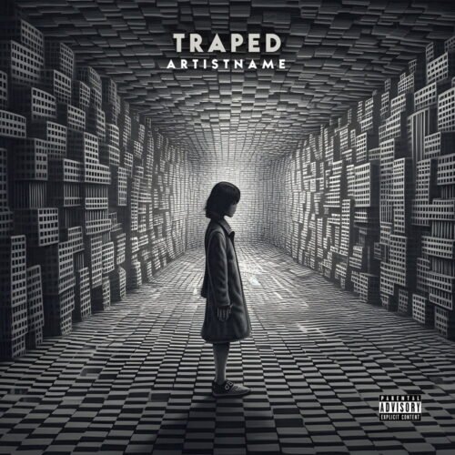 Trapped premade album cover art - for Alternative Hip-Hop, Ambient Music - style Conceptual Art, Dark Surrealism - in Black, Grey Color