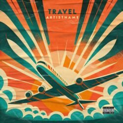 Travel premade album cover art - for Indie Pop, Synth-Pop Music - style Retro, Vintage Style - in Green, Orange Color
