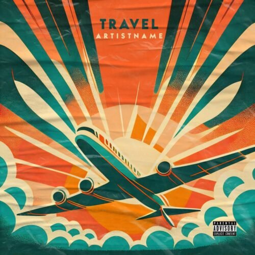Travel premade album cover art - for Indie Pop, Synth-Pop Music - style Retro, Vintage Style - in Green, Orange Color