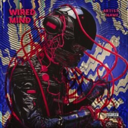 Wired Mind premade album cover art - for Electronic, Industrial Music - style Cyberpunk, Sci-Fi Style - in Red, Blue Color