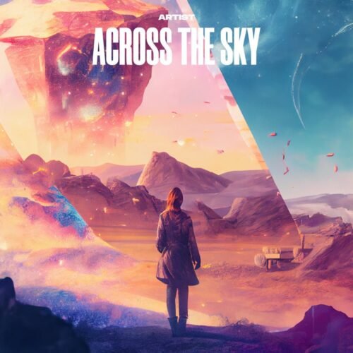 Across The Sky premade album cover art - for Ambient, Chillout Music - style Cinematic Style, Conceptual Art - in Blue, Pink Color