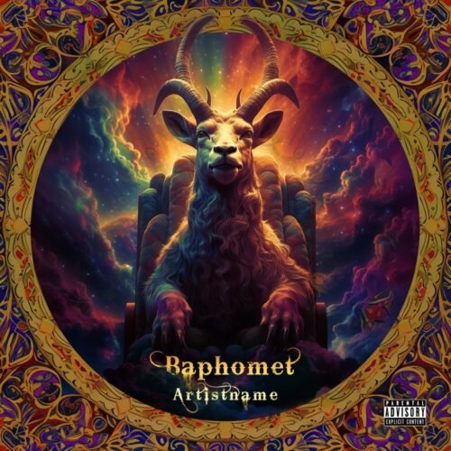Baphomet black metal premade album cover art - for Black Metal, Death Metal Music - style Dark Fantasy, Surrealist - in Red, Orange Color