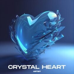 Crystal Heart premade album cover art - for Ambient, Dark Pop Music - style Conceptual Art, Hyperrealism - in Blue, Black Color