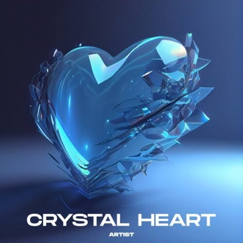 Crystal Heart premade album cover art - for Ambient, Dark Pop Music - style Conceptual Art, Hyperrealism - in Blue, Black Color