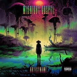 Midnight Gaspel mysterious premade album cover art - for Psychedelic Rock, Ambient Music - style Psychedelic Art, Surrealist - in Green, Purple Color