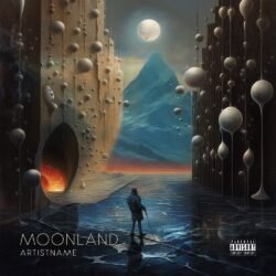 Moonland fantasy premade album cover art - for Ambient, Dark Ambient Music - style Surrealist, Dark Fantasy - in Blue, Grey Color