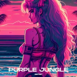 girl illustration premade album cover art - for Synth-Pop, Chillwave Music - style Anime, Manga - in Purple, Pink Color