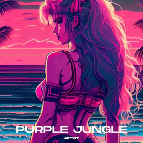 girl illustration premade album cover art - for Synth-Pop, Chillwave Music - style Anime, Manga - in Purple, Pink Color