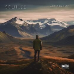 Solitude hiker premade album cover art - for Ambient, Folk Music - style Cinematic Style, Photographic - in Brown, Grey Color