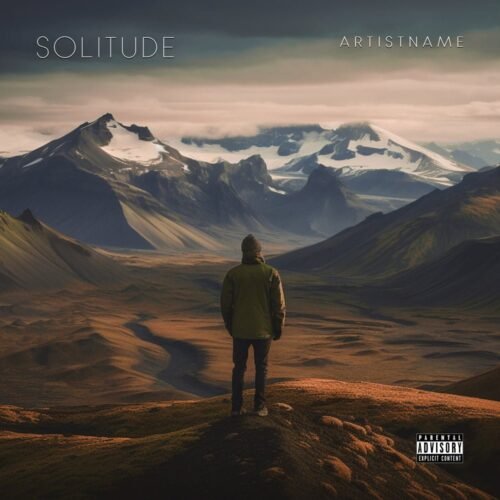 Solitude hiker premade album cover art - for Ambient, Folk Music - style Cinematic Style, Photographic - in Brown, Grey Color