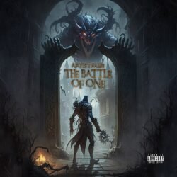 The Battle Of One premade album cover art - for Heavy Metal, Death Metal Music - style Dark Fantasy, Cinematic Style - in Black, Blue Color