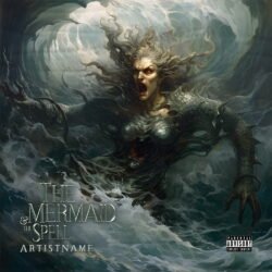 The Mermaid and The Spell premade album cover art - for Heavy Metal, Death Metal Music - style Dark Fantasy, Illustrated - in Green, Grey Color