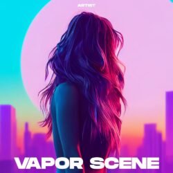Vapor Scene girl premade album cover art - for Synth-Pop, Chillwave Music - style Cinematic Style, Vaporwave - in Blue, Pink Color