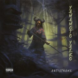 Yamamoto Yaeko Japanese premade album cover art - for Black Metal, Dark Ambient Music - style Dark Fantasy, Illustrated - in Blue, Black Color