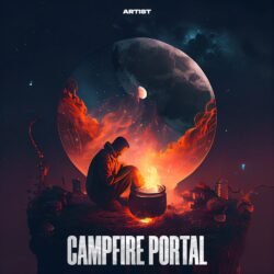 Campfire Portal premade album cover art - for Ambient, Dark Ambient Music - style Conceptual Art, Dark Fantasy - in Red, Orange Color