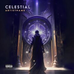 Celestial premade album cover art - for Ambient, Dark Ambient Music - style Cinematic Style, Dark Fantasy - in Blue, Purple Color