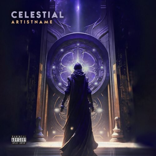 Celestial premade album cover art - for Ambient, Dark Ambient Music - style Cinematic Style, Dark Fantasy - in Blue, Purple Color