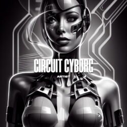 Circuit Cyborg women portrait premade album art - for Dark Synth, Electro Music - style Cyberpunk, Futuristic Style - in Black, Grey Color