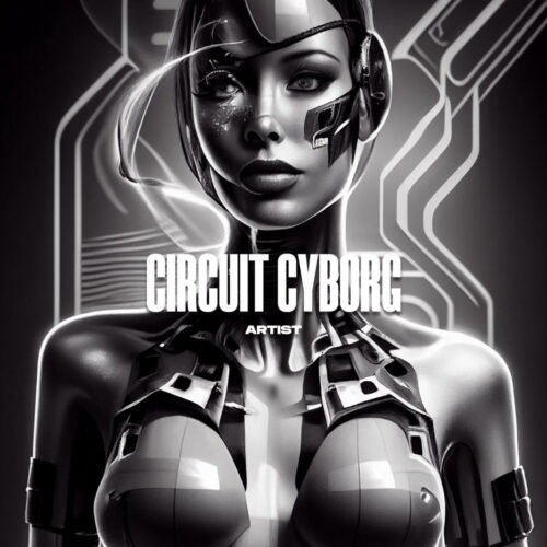 Circuit Cyborg women portrait premade album art - for Dark Synth, Electro Music - style Cyberpunk, Futuristic Style - in Black, Grey Color