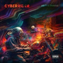 Cyberrider premade album cover art - for Electronic, Industrial Music - style Cyberpunk, Sci-Fi Style - in Red, Blue Color