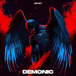 Demonic premade album cover art - for Death Metal, Black Metal Music - style Dark Fantasy, Illustrated - in Red, Blue Color