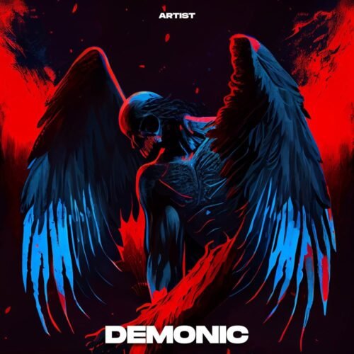 Demonic premade album cover art - for Death Metal, Black Metal Music - style Dark Fantasy, Illustrated - in Red, Blue Color