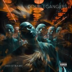 Double Gangers premade album cover art - for Electronic, Industrial Music - style Cyberpunk, Surrealist - in Blue, Orange Color