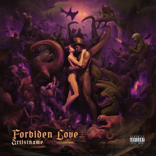 Forbidden Love - Premade Album Cover Art - Sci-Fi, Cyberpunk, Futuristic Style - in Black & Pink - for Synthwave, Cyberpunk, Electronic Music - (Gloomy, Eerie Vibe)