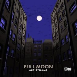 Full Moon premade album cover art - for Alternative Hip-Hop, Lo-Fi Hip-Hop Music - style Illustrated, Cel Shading - in Blue, Purple Color