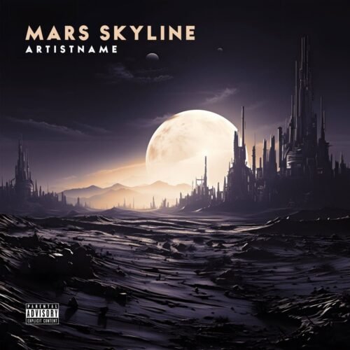 Mars Skyline soundtrack premade album cover art - for Ambient, Dark Ambient Music - style Cinematic Style, Futuristic Style - in Black, Grey Color